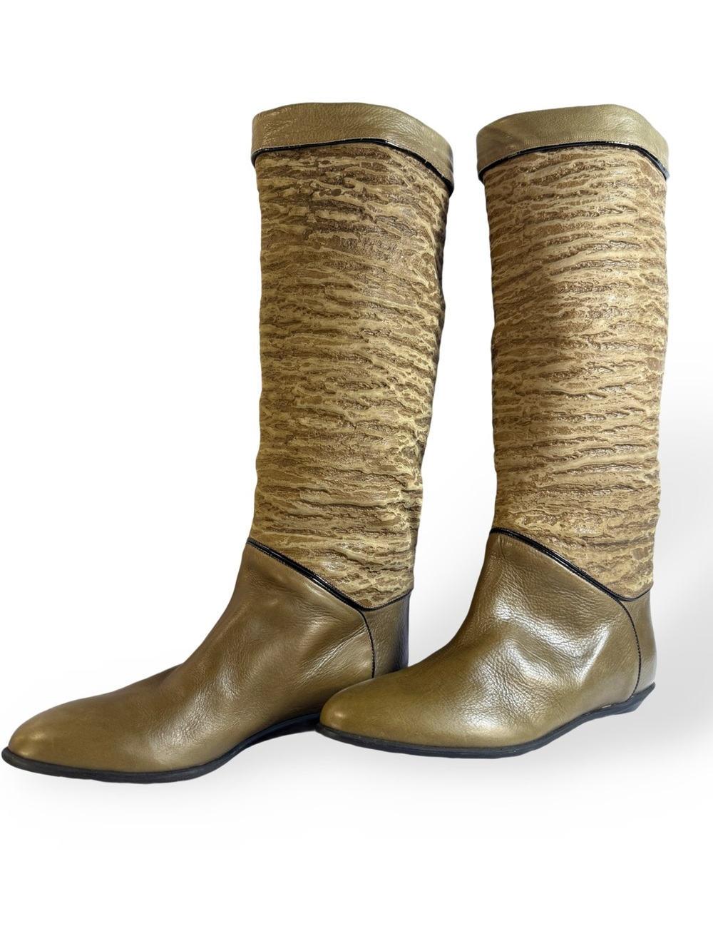 Reed Evinβs Women's Tall Leather and Textured Shaft Boots in Olive